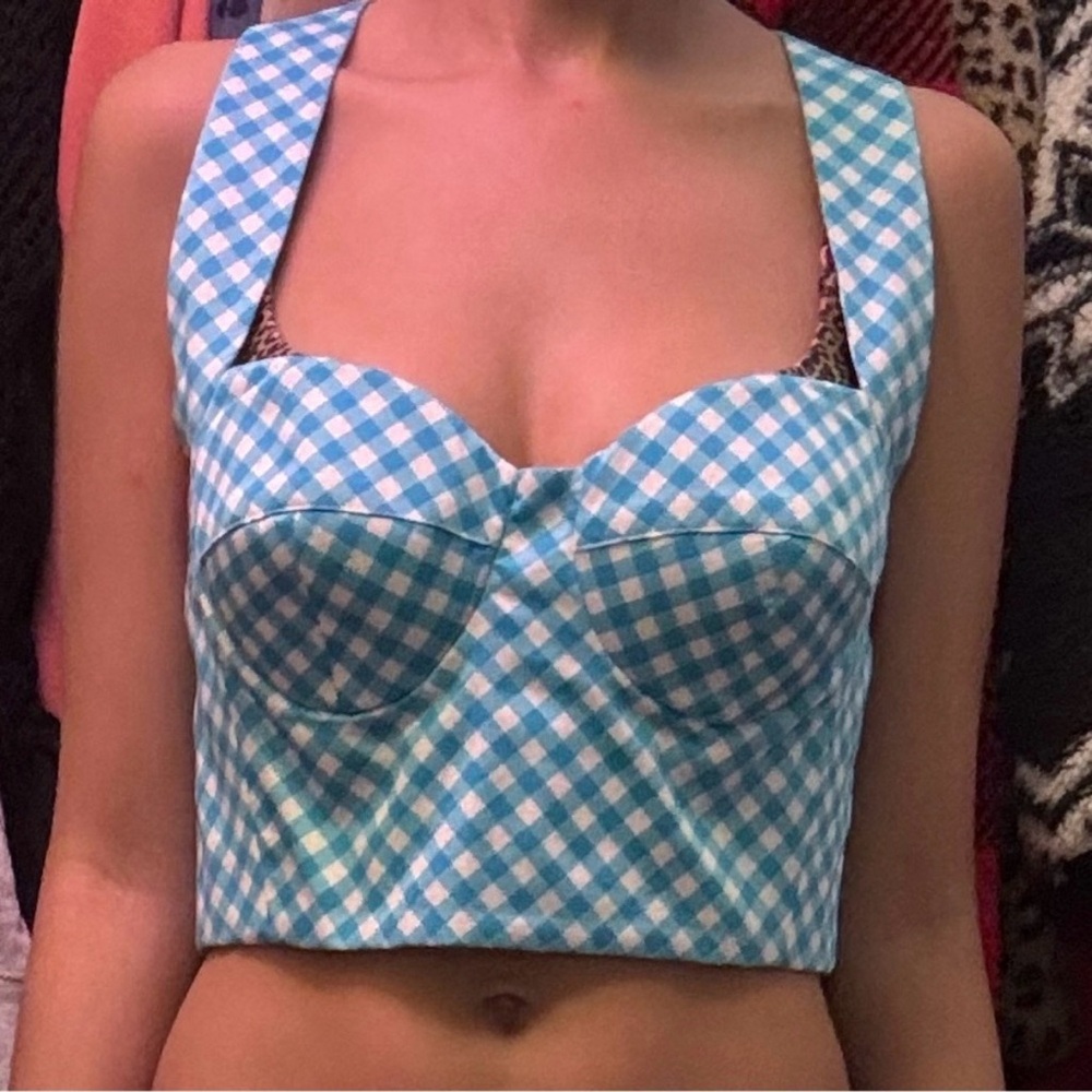 laurel blue and white gingham tank top